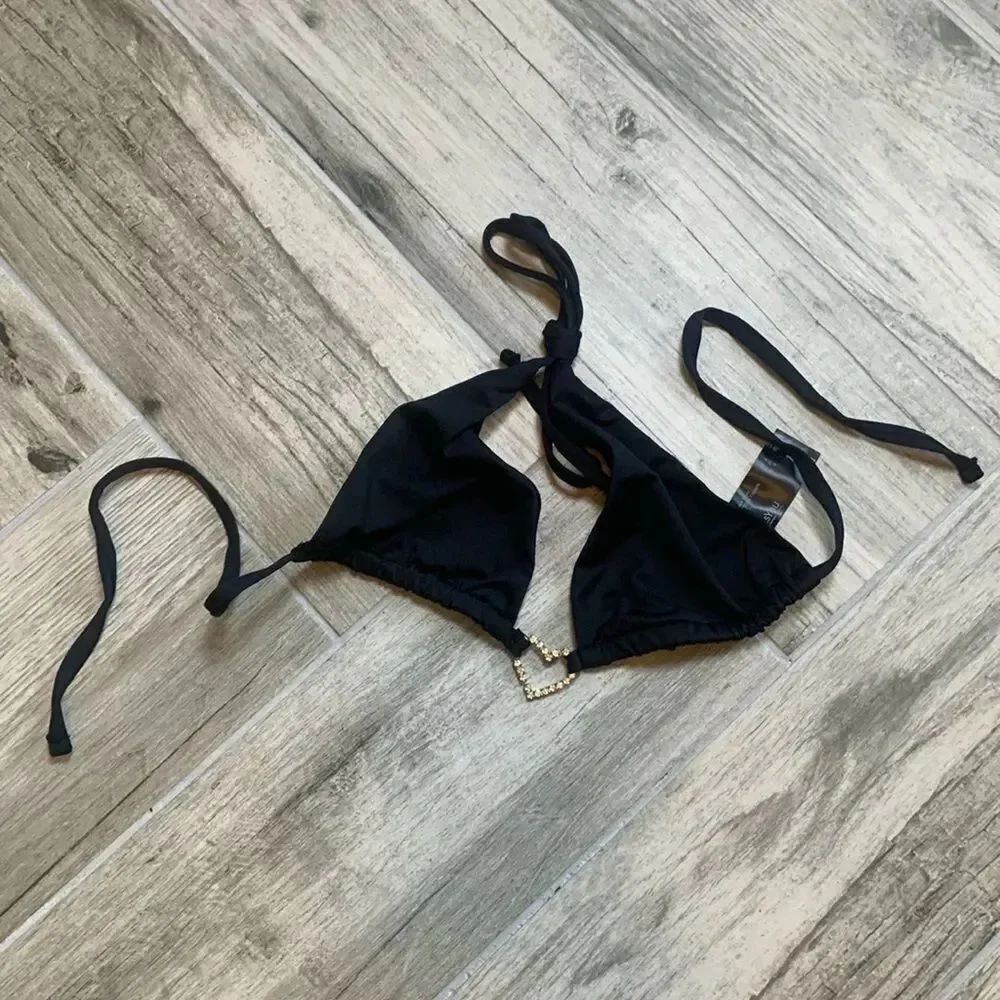 ASYOU heart trim triangle bikini top in black